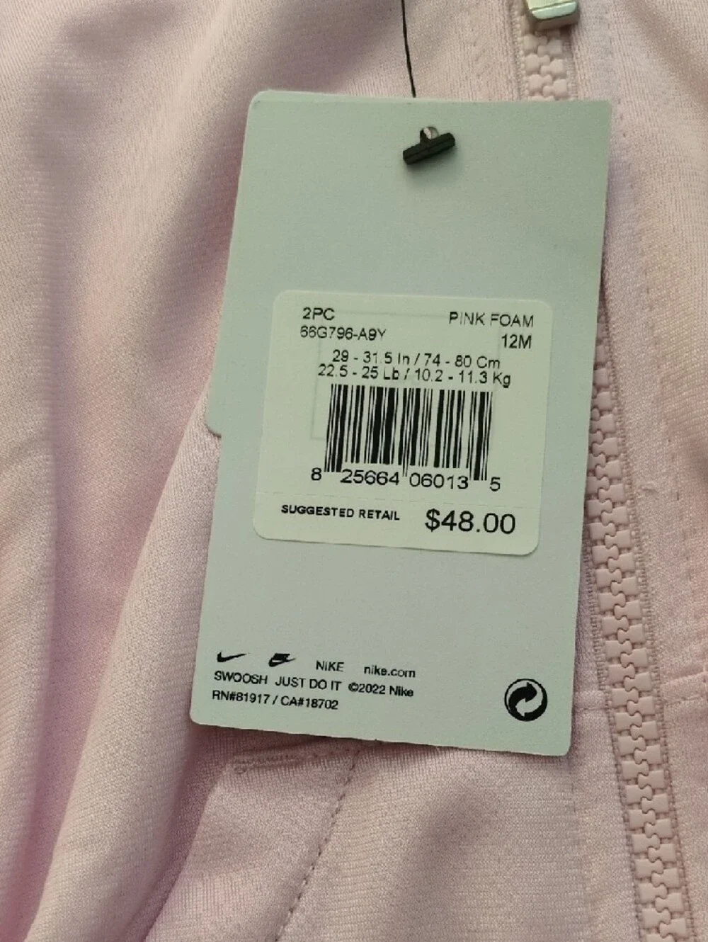 Nike Light Pink Girls' 2-Piece Track Set with Black Swoosh, 12 NWT - Picture 4 of 12